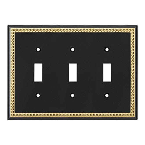 Pearled Frame Decorative Wall Plate Switch Plate Outlet Cover (Triple Toggle, Black & Dark Golden) - style: Triple Toggle