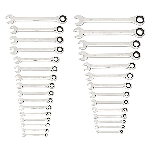GEARWRENCH 30 Piece 12 Pt SAE/mm Ratcheting Combination Wrench Set| 86702 - size: 30 Piece