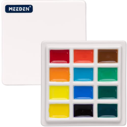 MEEDEN Ceramic Watercolor Palette with Cover: 12-Well Porcelian Mixing Tray - size: 12-well