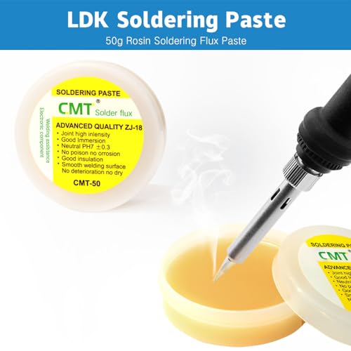 LDK 60W Soldering Iron Kit, Adjustable Temperature Electric Soldering Gun Welding Tools with ON/OFF Switch, Solder Wire, Flux Paste, Soldering Iron Stand, Sponge, 5pcs Tips [110V US Plug] - color: 11-in-1