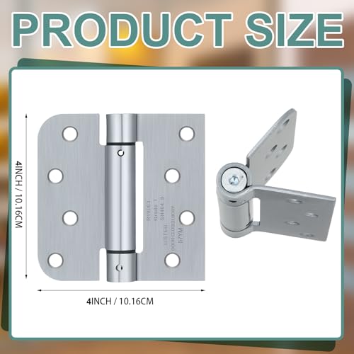 Hicarer 4 Pcs Self Closing Door Hinges, 4 Inch Spring Loaded Adjustable Tension Hinges, 5/8" Radius Corners, for Left/Right Hand Garage Front Back Door Commercial Use
