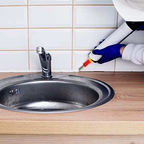 19 Pcs Caulking Finisher Kit, Caulking Nozzle Tips: 14 Reusable Stainless Steel Applicators, 4 Connection Bases Replacement, 1 Glue Needle for Bathroom Kitchen Windows Sink Joint