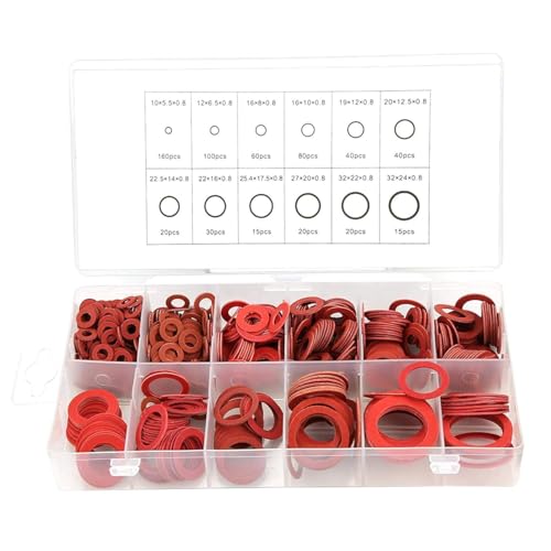 Fiber Flat Washers, Red Steel Paper Felt Washer Assortment 600Pcs