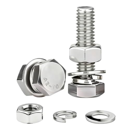 (6sets) 3/8-16x2-1/2 Hex Head Assorted Bolts, Nuts, Flat & Lock Washers, 304 Stainless Steel Hex Screws Nuts and Bolts Assortment Kit,Fully Threaded - size: 3/8-16x2-1/2"