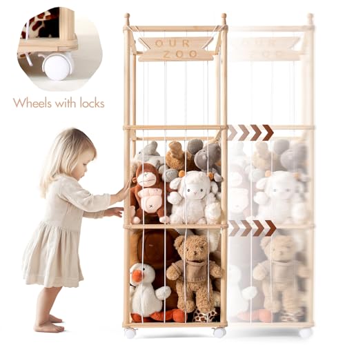 Mloong Stuffed Animal Storage,54in Wood Zoo Cage, Large Plush Toy Organizer - color: log color