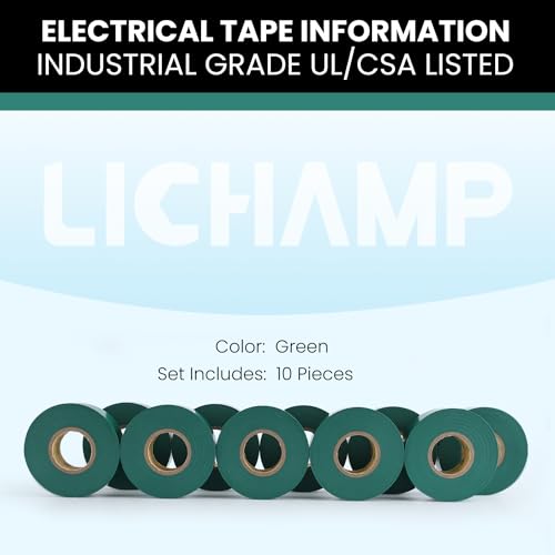 Lichamp 10-Pack Green Electrical Tape Waterproof, 3/4 in x 66ft, UL/CSA