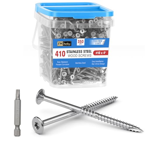 #10 x 4 Stainless Steel Deck Screws, 350Pcs 410 Grade Stainless Steel - size: #10 × 4"