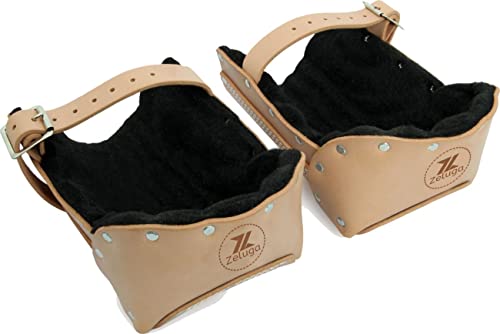 Zeluga Non-slip Kneepads with Adjustable Straps, Safety Leather Knee Pads with Dense Padding Protection, Double Thick Lining (Tan) - color: Tan