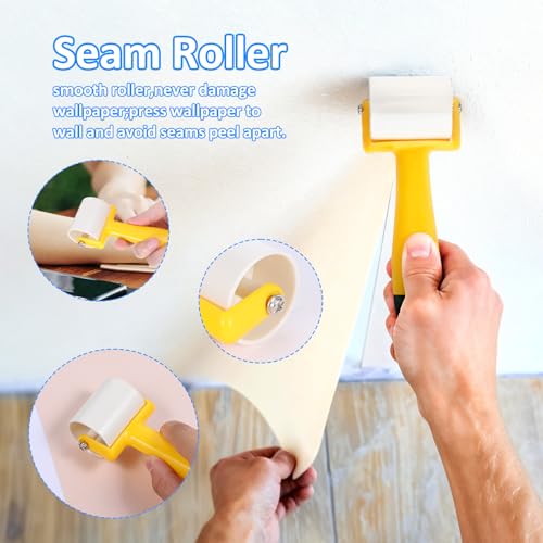 Wallpaper Smoothing Tools,Wallpaper Tool Kit with Squeegee Smoother,Seam Roller,Wallpaper Brush, Smoothing Tool Kit for Applying Peel and Stick Wallpaper, Vinyl Backsplash Tile