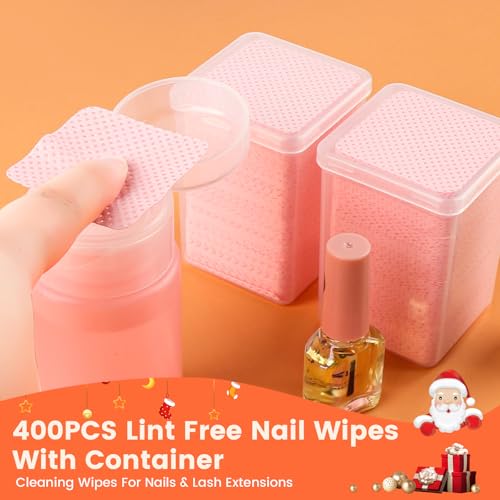 400PCS Lint Free Nail Wipes with Dispenser for Acetone, Alcohol