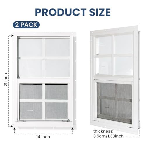 2 Pack Shed Windows, Chicken Coop Windows, 14" x 21" White - color: White, size: 14" x 21"