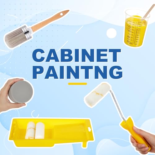 LemonRoad 18 Pieces Paint Brush and Roller Set, Painting Supplies for Cabinet Furniture, with Sponge, Tray Liner, Cup and Mixing Stick, Tools to Finish All in One Paint(4 Inch,Combo Brush Set) - size: 4 Inch, style: Combo Brush Set
