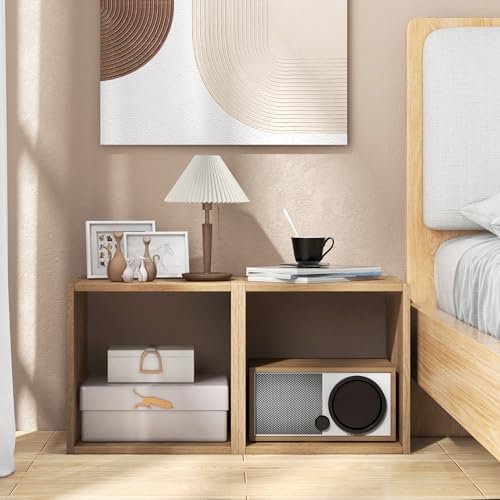 2 Stackable Cubes Bookcase, Wooden Cubby Storage Organizer - color: Natural