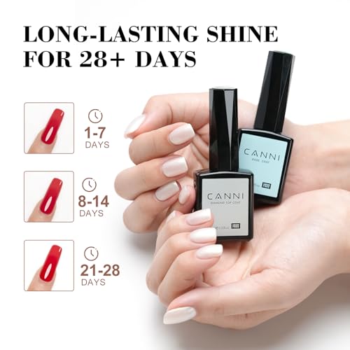 CANNI 2 Pcs No Wipe Gel Top Coat and Base Coat Set- High Gloss Shiny Long Lasting Base Top Coat Gel Nail Polish, Nail Art Home and Professional Manicure - color: Base & Top