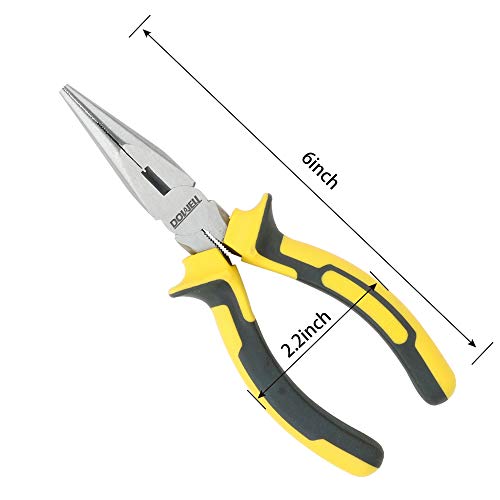 DOWELL 6 Inch Long Needle Nose Pliers, Wire Cutter Heavy Duty | Nickel Chromium Steel Construction Professional Handle - size: 6"Long Nose Pliers