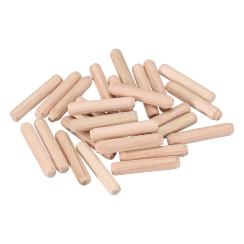 uxcell Wooden Dowel Pins 30pcs 6x30mm(0.23"x1.18") Fluted Beveled Ends Wood Dowel Pegs Dried Hardwood for Woodworking Furniture Shelf - size: 6x30mm(0.23"x1.18")
