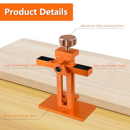 Cabinet Door Mounting Jig with Support Base, Installation Tool for Frameless or Face Frame Cabinet Doors, Adjustable Aluminium Alloy Hardware Jig for Wall and Base Cabinets