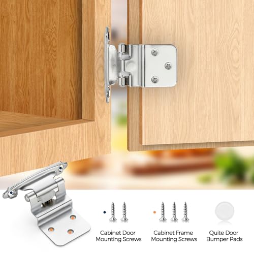 Polished Chrome Cabinet Hinges, 3/8 Inch Inset, 4 Pack(2Pairs) - color: Polished Chrome