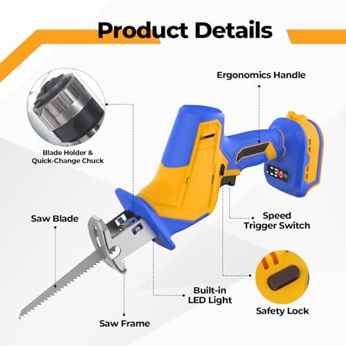 Cordless Reciprocating Saw Compatible with Dewalt 20V Battery(Battery not include) Cordless Sawzall for Wood/Metal/PVC Cutting with Brushless Motor, 4 Blades