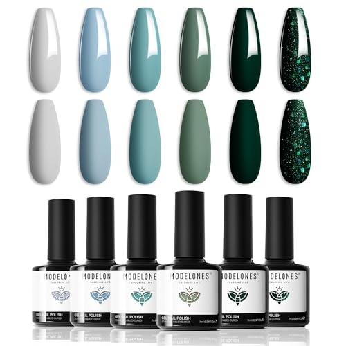 modelones Green Blue Grey Gel Nail Polish Set 6 Colors - color: A Green Blue Grey