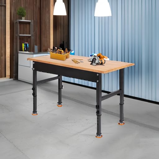 48" Adjustable Work Bench, Rubber Wood Top Workbench - size: 48 inches