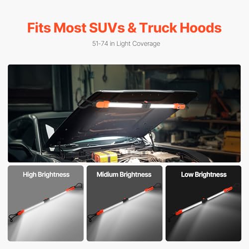 VEVOR Underhood Work Light, 2300LM, Rechargeable Bright LED Light, Portable Cordless Mechanic Work Light Bar with Hooks, for Car Repairing Inspection Garage Workshop Length: 53 to 65.5 inches