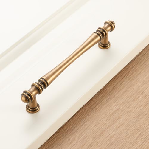 KOOFIZO 25 Pack 5 in Antique Brass Cabinet Pulls, Brass Drawer Handles P30 - color: Antique Brass, size: 5" CC - 25Pcs