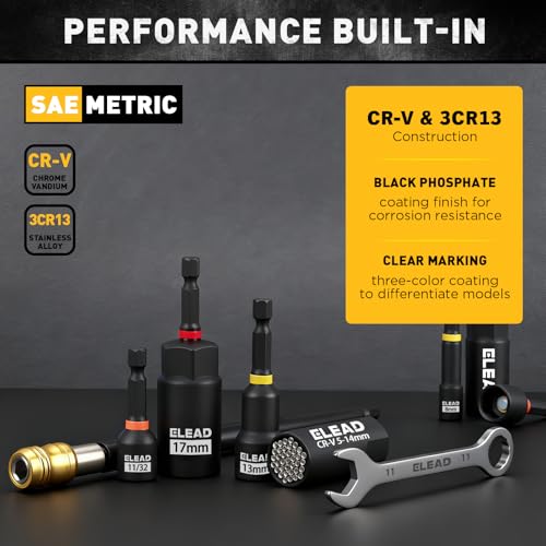 58-Piece Magnetic Impact Nut Driver Set, Metric & SAE Mini Combination Wrench Set, Impact Socket Adapter, 3LBS Magnetic Pickup Tool, Wing Nut Driver, Universal Socket, 1/4'' Quick-change Bit Extension - style: 58-Piece New Version