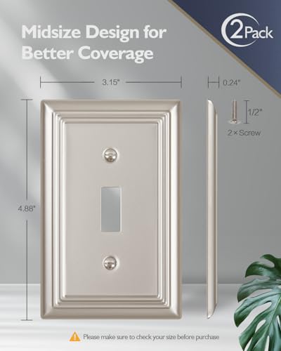 Switch Plates Outlet Covers, 2-Pack Metal Wall Plates, Satin Nickel - color: Satin Nickel, size: 1 Toggle 2PK