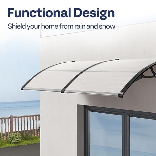 VIVOHOME Polycarbonate Window Door Awning Spliced Canopy Transparent with Black Bracket 38 Inch x 78 Inch - color: Transparent, size: 38 Inch x 78 Inch