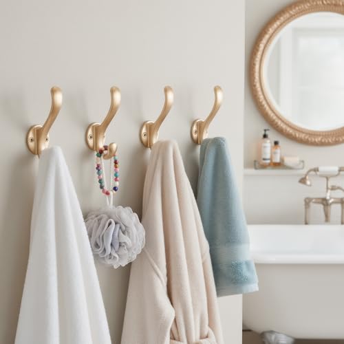 8 Pack Coat Hooks Wall Mount Heavy Duty Utility Retro Double Hooks for Hanging Coats,Hat, Towel, Key, Robe, Scarf, Bag, Cap (Gold) - color: 8 Pack-Gold