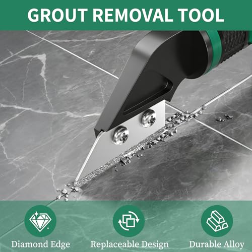 6 in 1 Caulking Tool & Caulk Remover Tool Kit with Dual-End Multi-Function Handle – Grout Removal Tool & Scraper for Bathroom, Kitchen, Tile Sealing