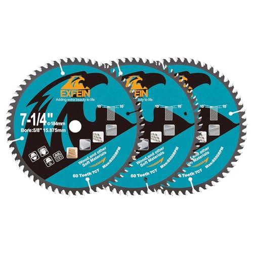 7-1/4 Inch Miter/Table Saw Blades 3pcs, 60 Teeth ATB TCT Fine Finish Wood Cutting Circular Saw Blade with 4/5 Inch Arbor - size: 184mm 60T