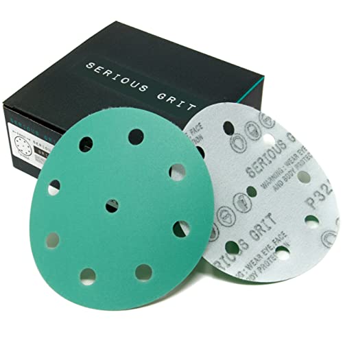 Serious Grit - 5-Inch 9-Hole P320 Grit Sanding Discs - 50 Pack Box - size: 320 Grit