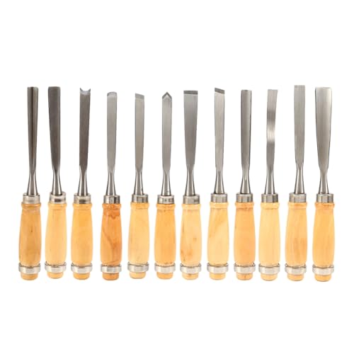 Wood Chisel Tool Set, 12pcs Woodworking Chisels Wood Carving Tools Trimming Down Wood Woodworking Lathe Gouges Tools with Roll-Up Carrying Case for Carpenter Craftsman