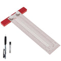 6" Precision Marking T-Rule, Stainless Steel Scribe Line Ruler with Holes for Cutting Sawing, Scribing Ruler Woodworking Marking Tools Carpenter Draft Measuring T-Square with Stops (Red, 6 inch) - size: 6 inch