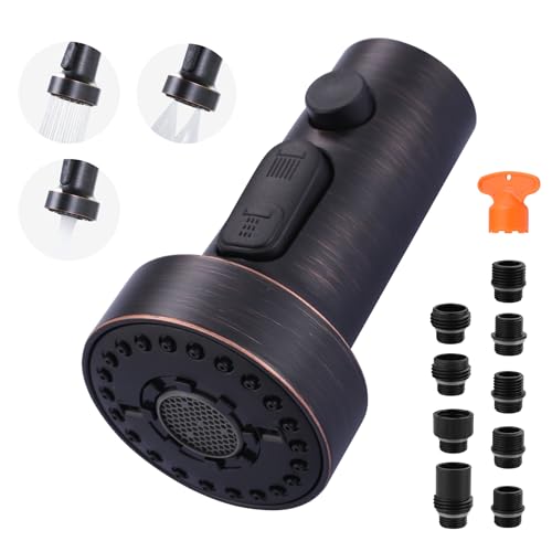 ARCORA Pull Down Kitchen Faucet Head Replacement with 13 Adapters, 3 Modes - color: Oil Rubbed Bronze