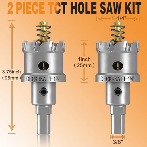 2-Pack 1-1/4" TCT Hole Saws for Hard Metal, Heavy Duty 32mm Tungsten Carbide Tipped Hole Cutters Set with Spring-Loaded Pilot Drill Bits for Stainless Steel, Metal, Iron, and Plastic - size: 1-1/4" (32mm)