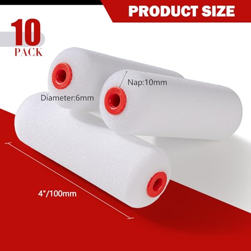 Mister Rui 4" Foam Roller Covers 10-Pack for Cabinets, Furniture & DIY - size: 30 kg/m³, 10 Pack