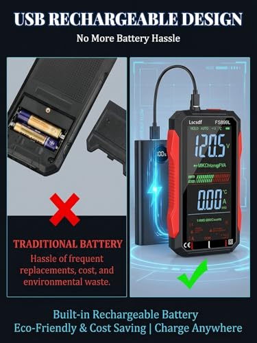 USB Rechargeable Digital Multimeter 6000 Counts Large Color Screen & Backlight FS899L Smart Auto Ranging Multimeter True RMS Digital Voltmeter Multi Meter Digital Tester for Automotive Home