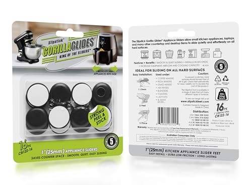 Slipstick GorillaGlides Kitchen Appliance Sliders (16 x 1” Round Glides) Self Adhesive Countertop Appliance Sliders Provide Easy Sliding and Saves Space on Counters - size: 1 Inch Appliance - 16 Pack