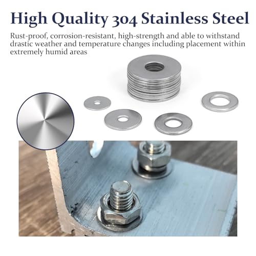 ZQZ 180Pcs Stainless Steel Flat Washers Assortment Kit;Fender Washer M3-M12 - size: 12 Sizes 108 Pieces
