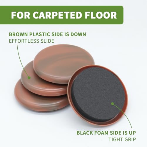 Furniture Sliders for Carpet 8 PCS - 2 1/2" Brown Coffee - size: 8 PCS 2 1/2 inch Brown Coffee