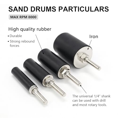 2”Long Sanding Drums and Sleeves Set with 1/4”Shank for Drill or Drill Press, Sanding Drum Kit for Sanding Smoothing Shaping Polishing Fiberglass Wood Metals, 60,80,120 Grit-16pack - size: Length: 2'' (sanding drums & sleeves)