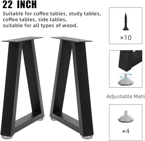 22 Inch Metal Desk Table Legs, Trapezoid Metal Coffee Table Legs,Heavy Duty Industrial Dinning Desk Leg with Adjustment Feet Pads (Bear Up to 800lb) - size: 22 '' Trapezoid