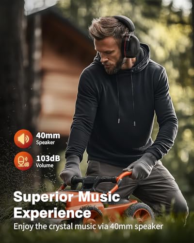 Qozybuds Gel Cushions Ear Muffs, Bluetooth 6.0 Hearing Protection Headphones with 1200mAh Battery, 120H Working Time, 30dB SNR, Larger Buttons for Easy Operation, Superior Stereo Sound - color: Red-black