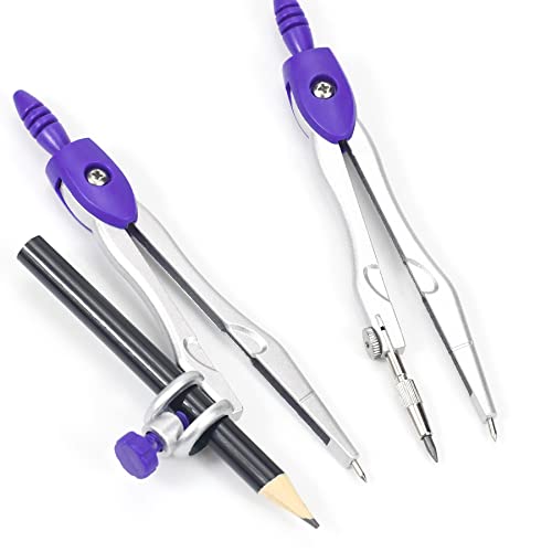 Unjoo Geometry Set 10 Pcs Student Supplies, Protractor and Compass,Purple - color: Purple