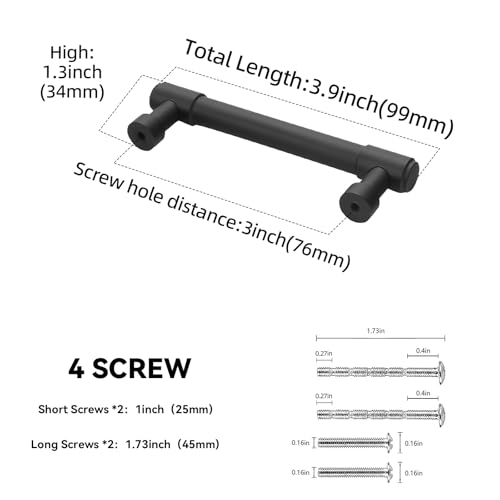 10 Pack 3 Inch(76mm) Kitchen Cabinet Handles Matte Black Cabinet Pulls Drawer Pulls Solid Cabinet Hardware - color: Matte Black, size: 3'' Hole Center(76mm)
