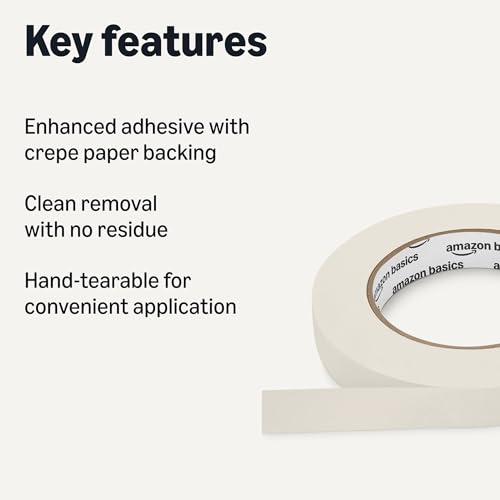 Amazon Basics Masking Tape, Hand-Tearable Painters Tape, Rubber Adhesive, 0.7 Inch x 60 Yard, Beige, 3 Rolls - size: 0.7 inch x 180 feet