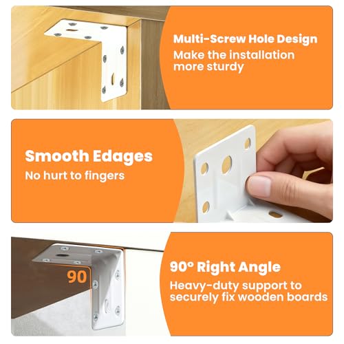 Alise 30 Pack White 2x2in L Brackets Heavy Duty Metal for Wood Furniture - color: White, size: (30P) 2X2 inch